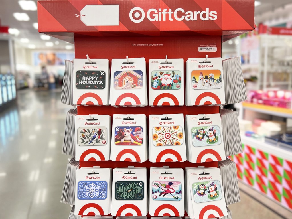 store display of target gift cards in various designs