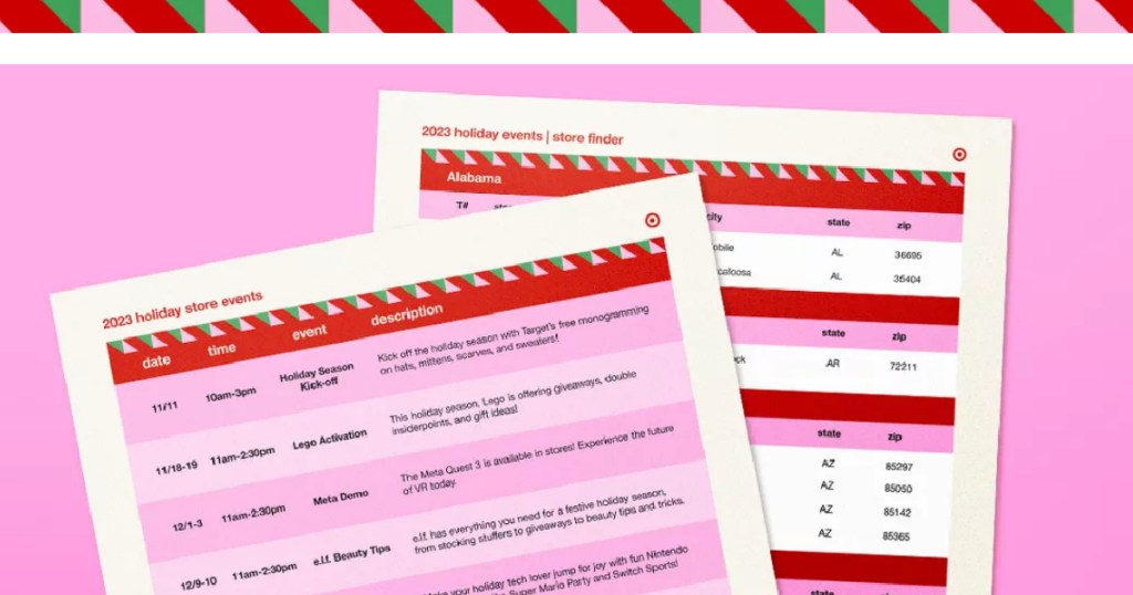 Target Holiday Events Printable