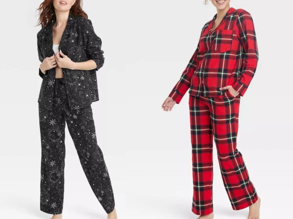 Stock images of two women wearing Stars Above 2-piece flannels pajamas