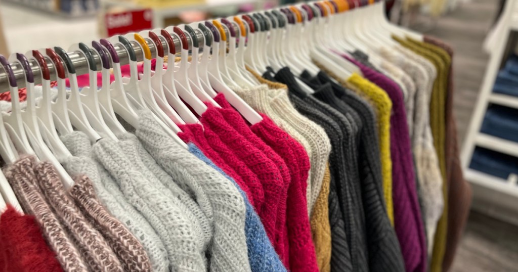 target sweaters hanging on rack