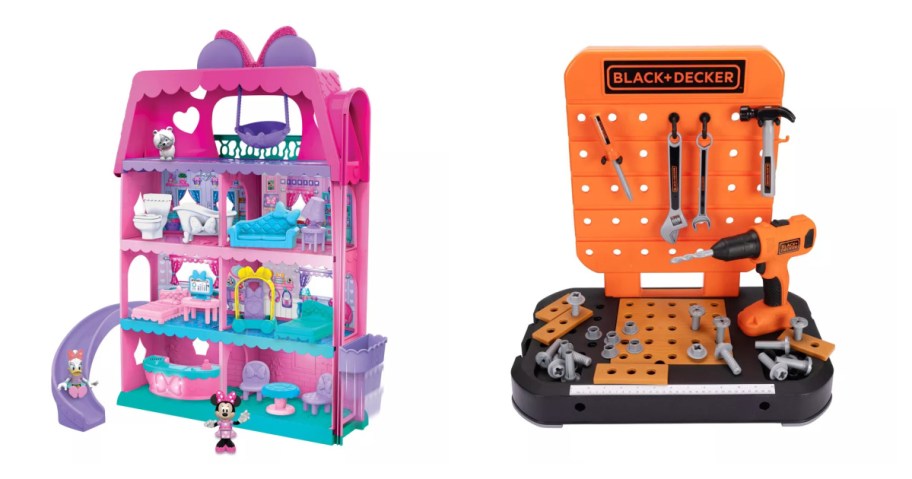 minnie bow-tel play set and black and decker work bench toy 