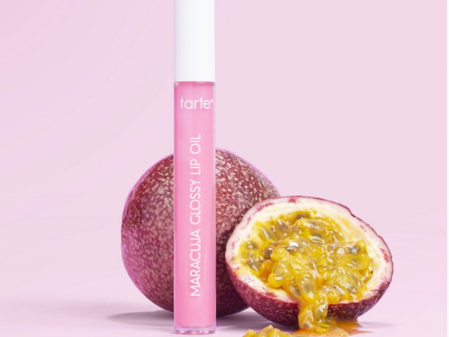 pink tube of Tarte Maracuja Glossy Lip Oil