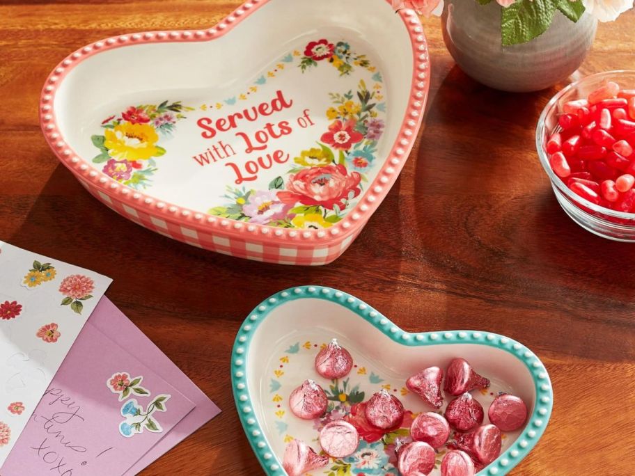 heart-shaped dishes on wood table