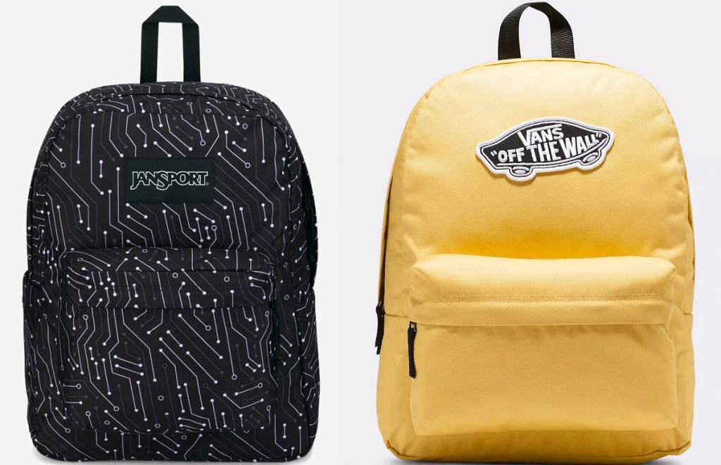 black and yellow backpacks