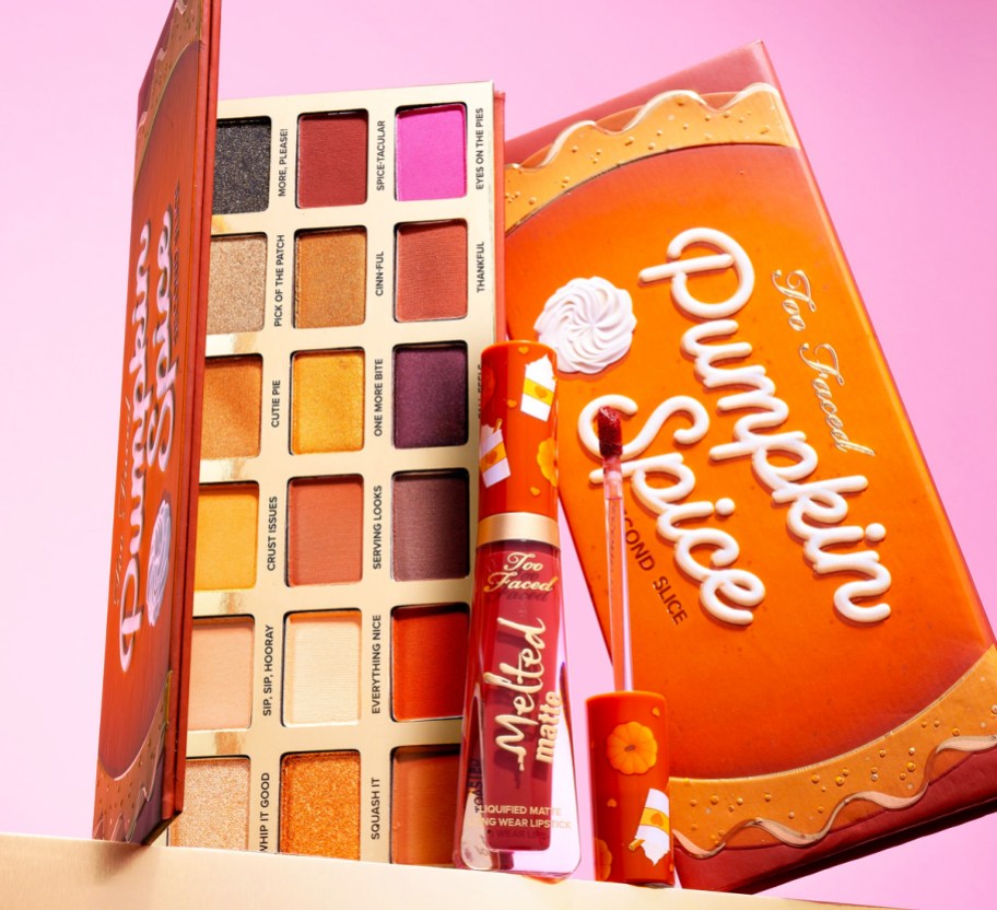 Too Faced Pumpkin Spice Second Slice Eyeshadow Palette and Melted Matte lipstick
