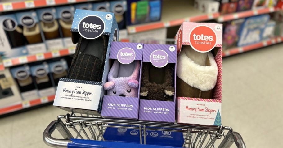 four pairs of totes slippers in shopping cart