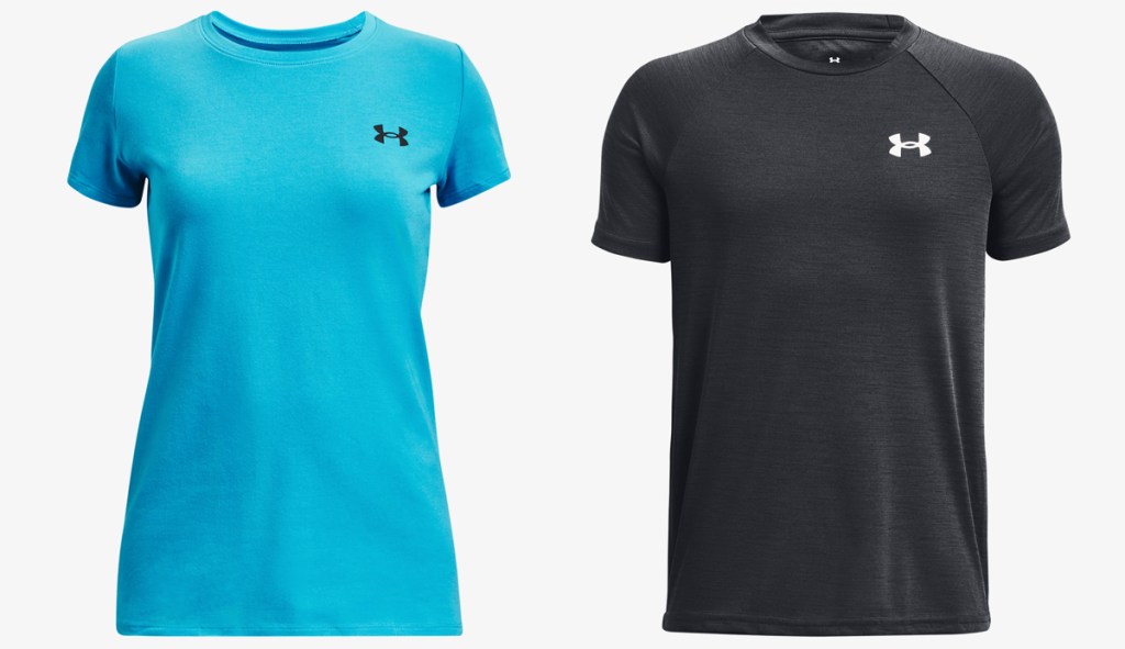 blue and black under armour tops