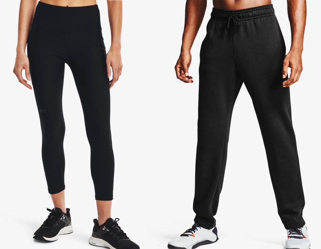 woman in black leggings and man in black sweatpants