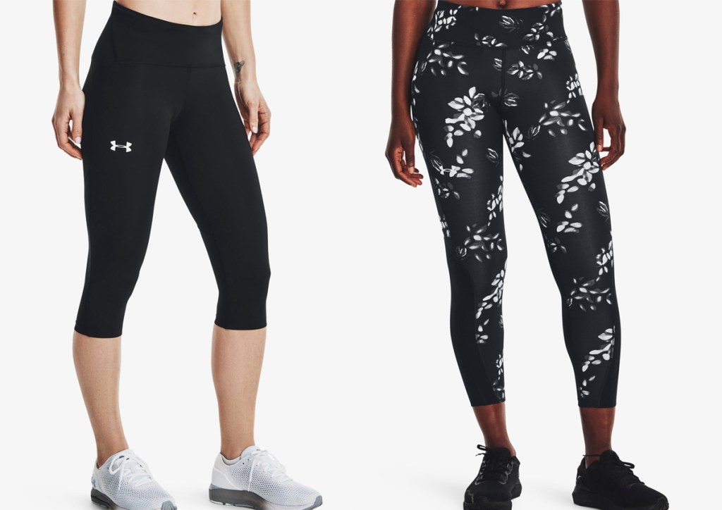 women in black under armour leggings