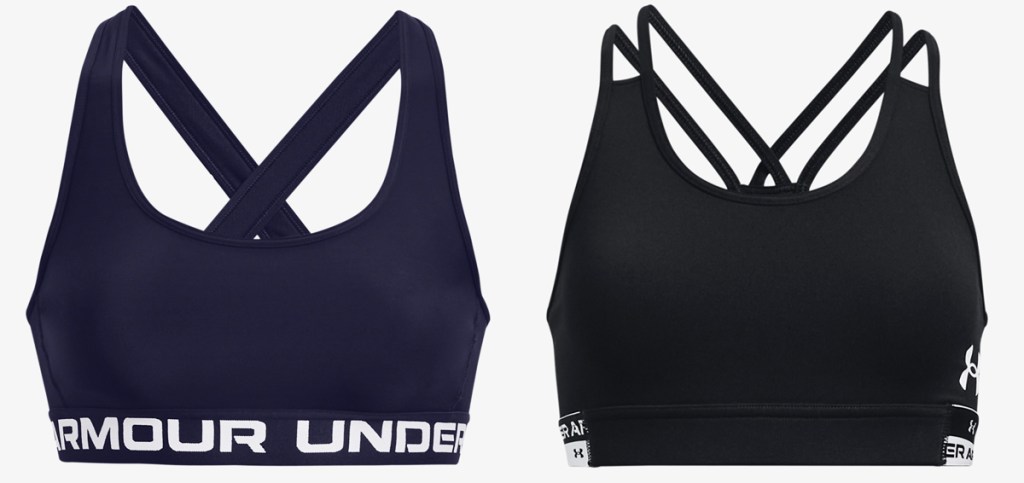 navy blue and black sports bras