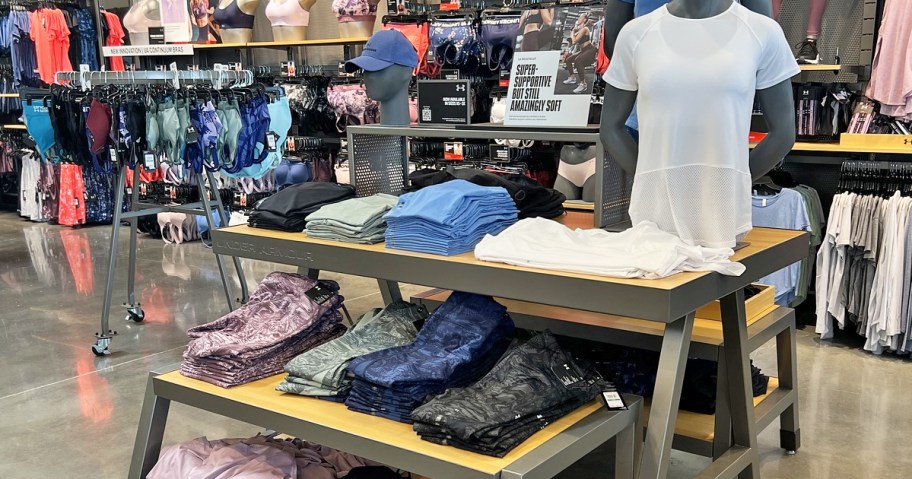display of under armour women's clothing in store