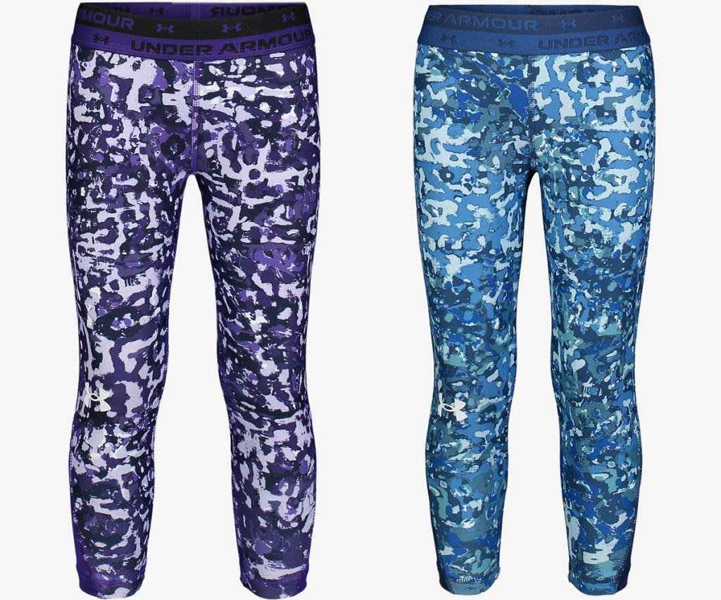 purple and blue printed under armour leggings