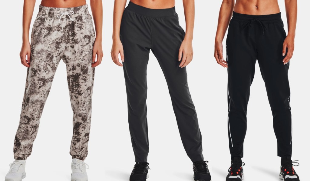 under armour women's joggers, vanish pants, and tricot pants