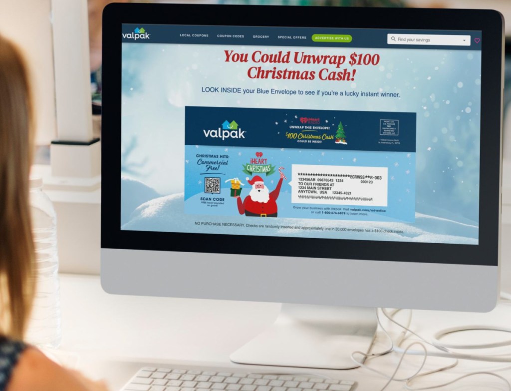 Valpak Christmas Cash promo for 2023 shown on a computer