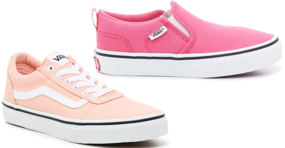 two pairs of pink vans sneakers