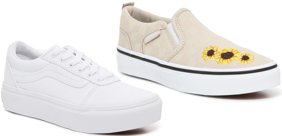 white and sunflower print vans sneakers