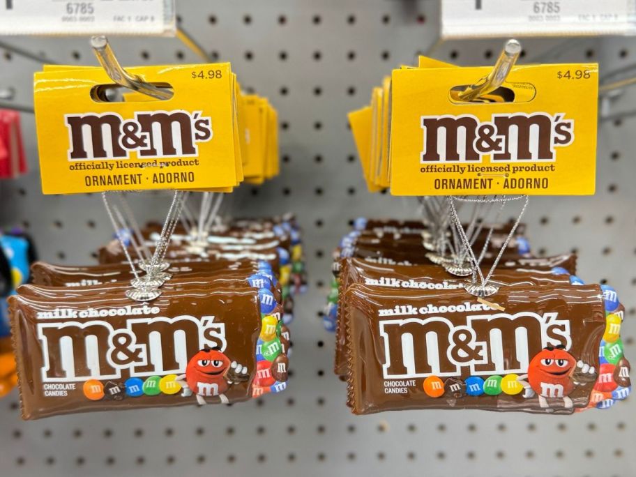 Racks of plain M&Ms ornaments at Walmart