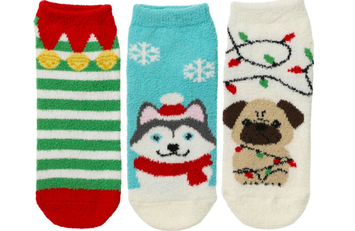 Womens cozy holiday ankle socks stock images