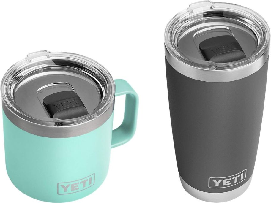 Stock images of a YETI mug and tumbler