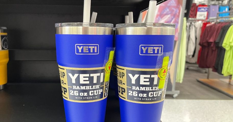 YETI Rambler Cups on a store shelf