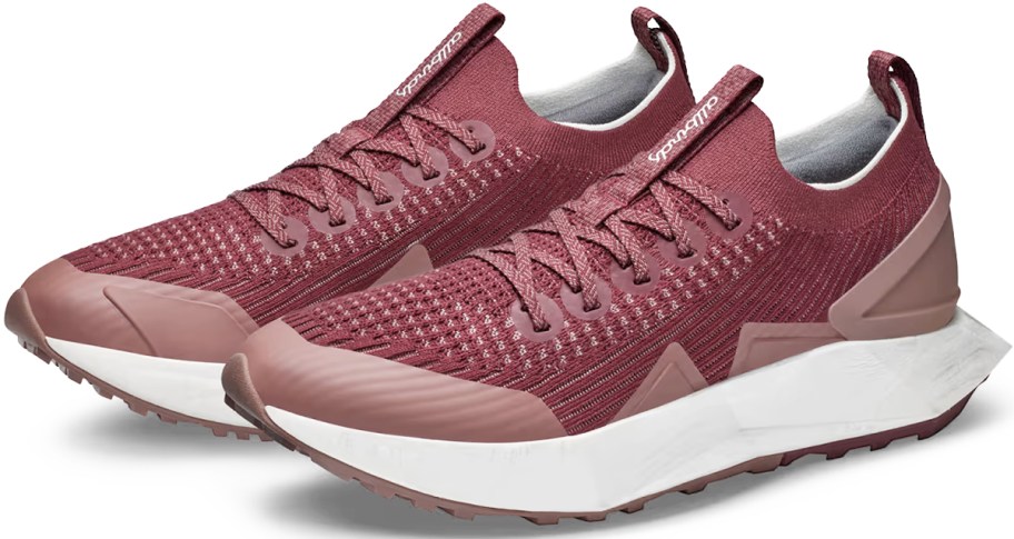 pair of maroon running shoes