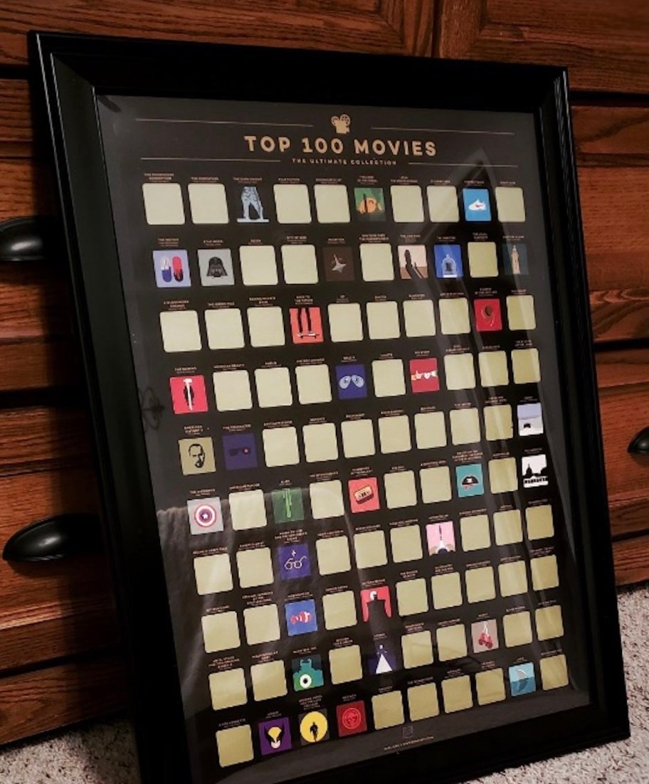 framed top movies scratch off poster