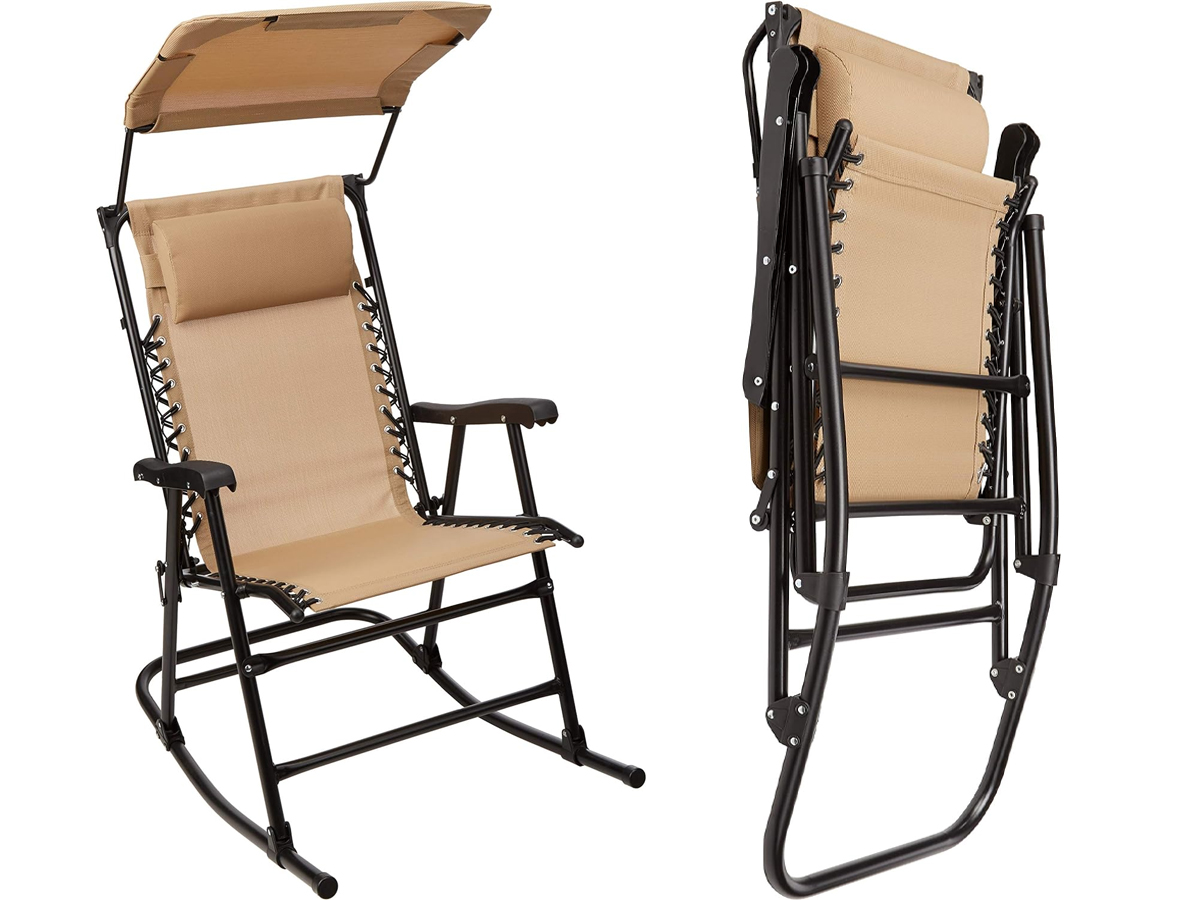 tan amazon chair front view and view folded