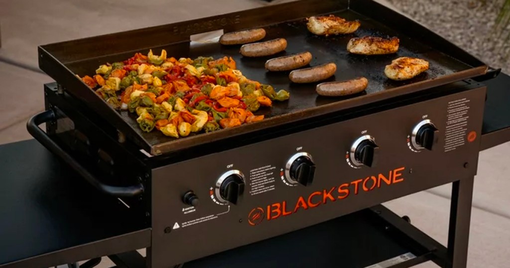 blackstone grill with food grilling on top