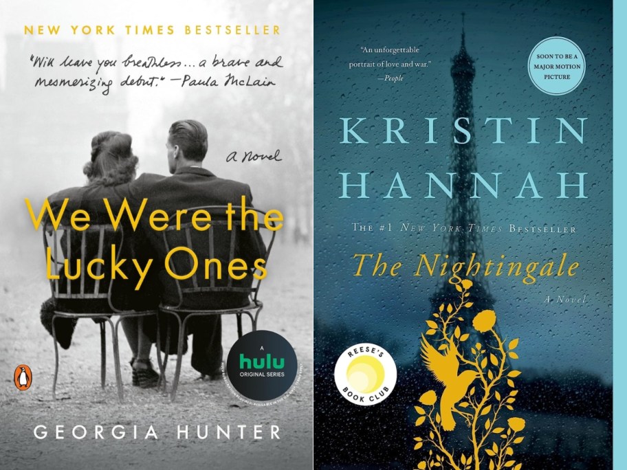 Book covers of We Were the Lucky Ones and The Nightingale