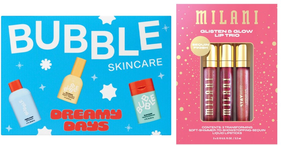 bubble skincare and milani giftsets