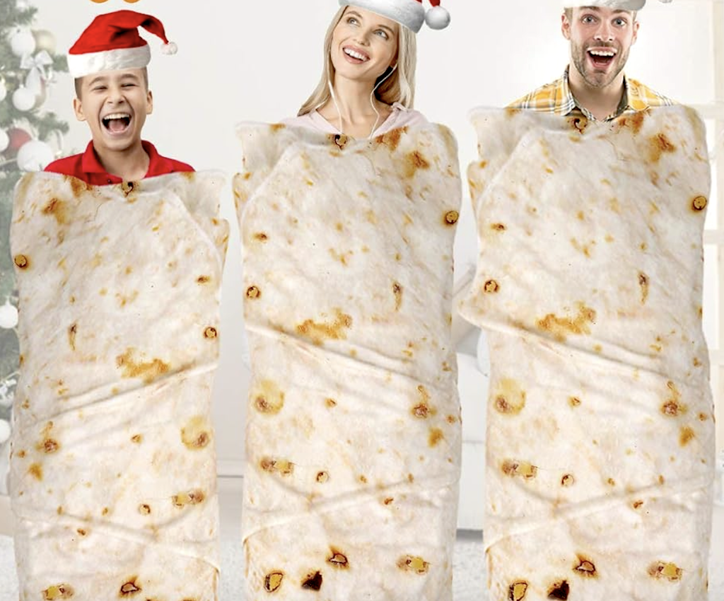 people wrapped in burrito blankets 