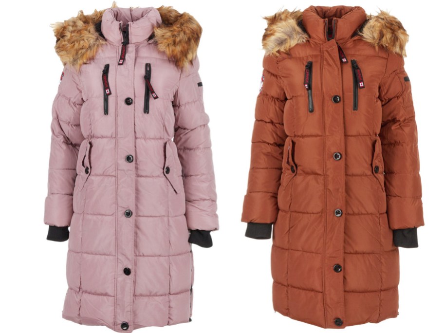 canada puffer jacket in pink and brown