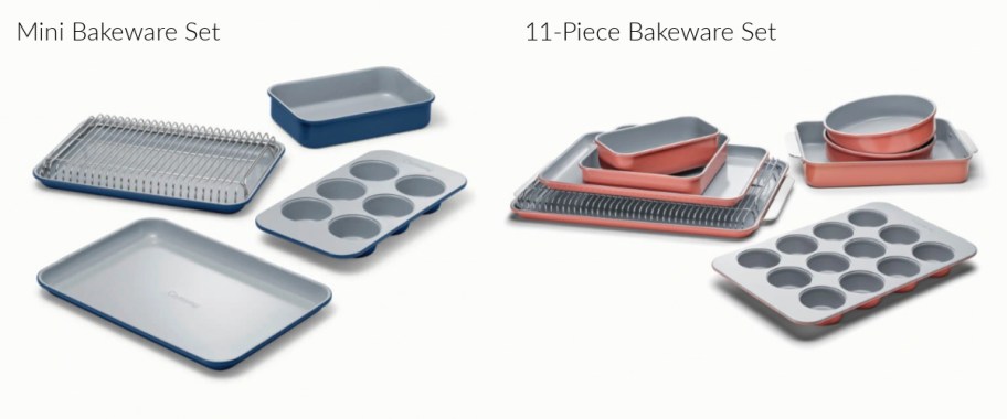 bakeware pans in green and coral