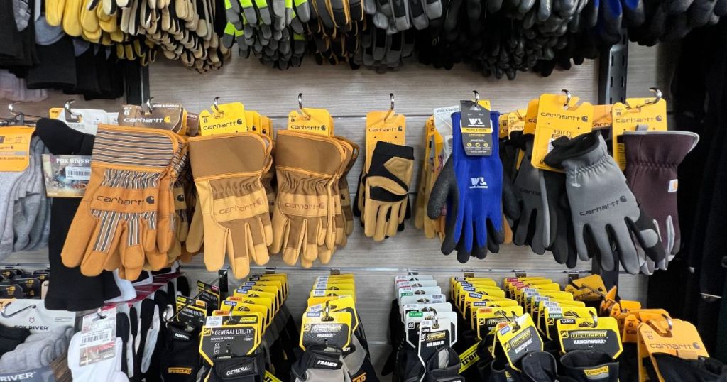gloves hanging in store