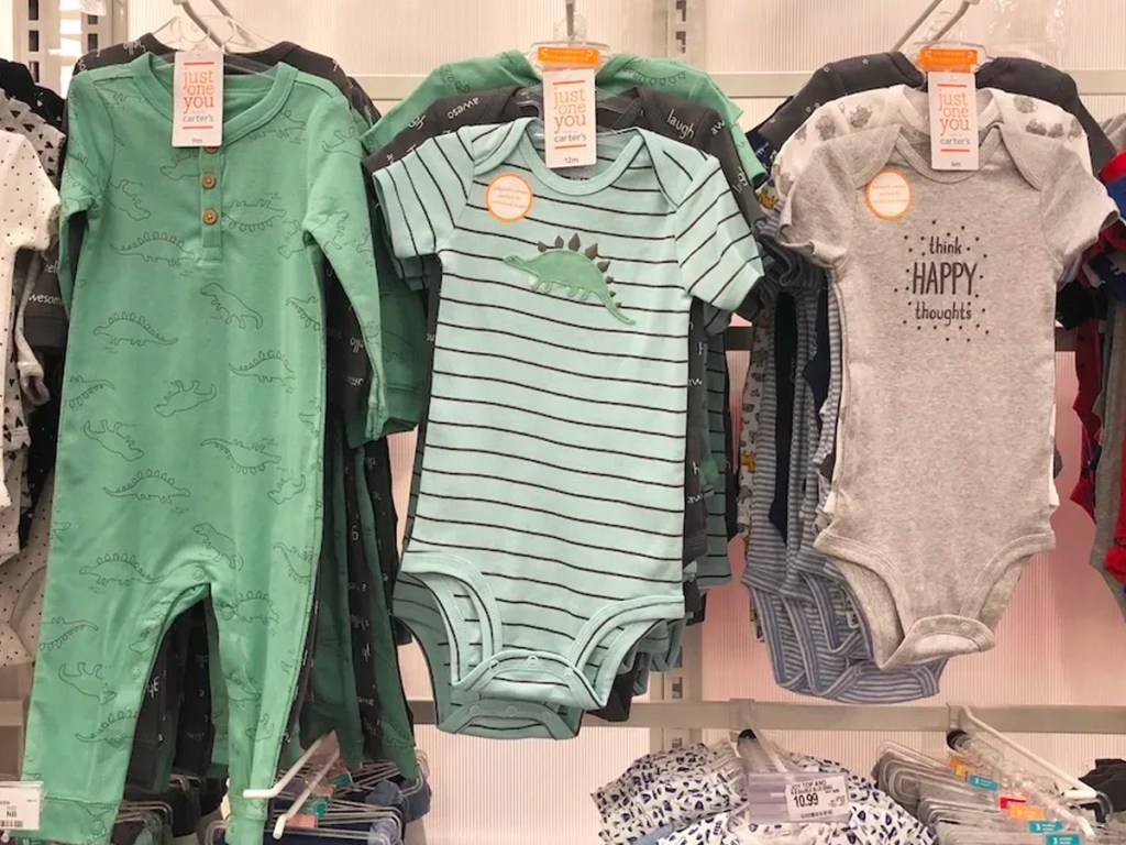 carters bodysuit sets hanging in target store