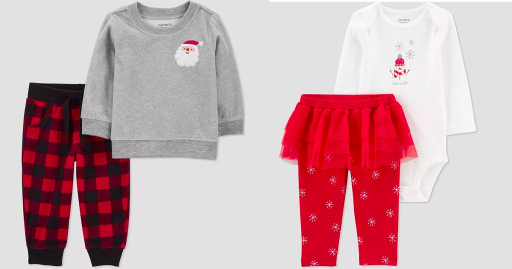carters boy and girl christmas 2 piece outfits with top and bottoms