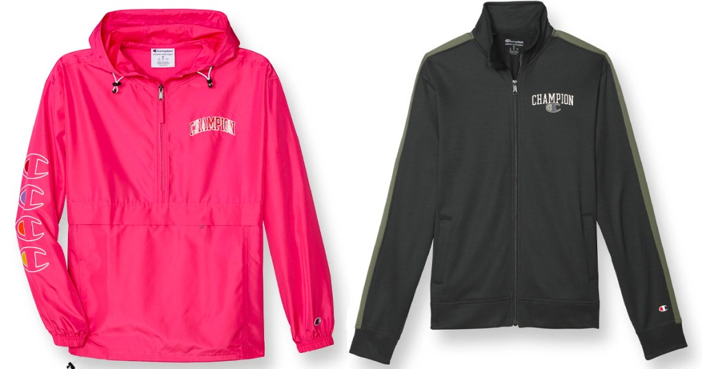 pink and black champion jackets