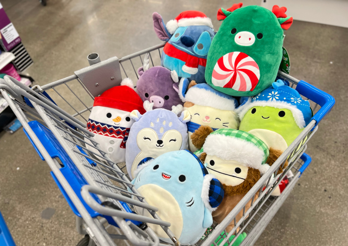 five below cart full of christmas squishmallows