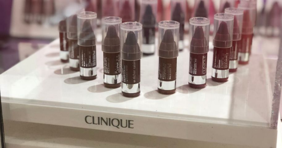 clinique lipstick on display in store