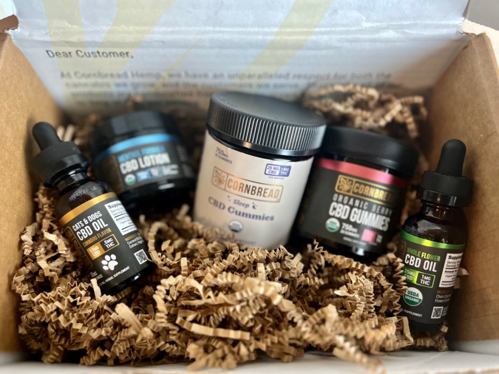 variety of CBD products in box