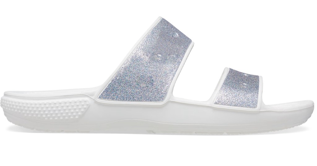 glitter and white crocs sandals