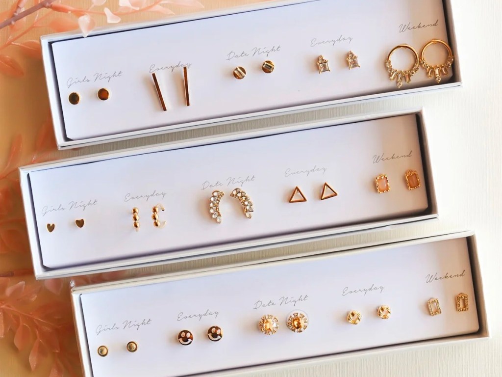 3 boxes of 5 pack of earrings in gift box