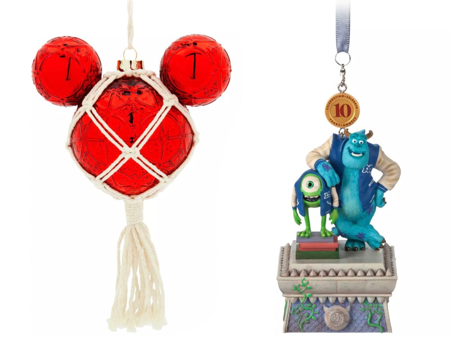 red glass mickey mouse ornament with monsters university mike and sully ornament 