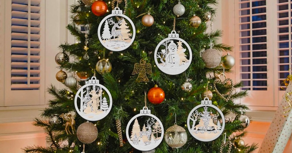 farmhouse ornaments on christmas tree