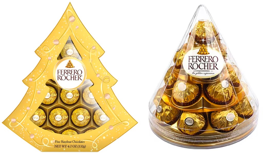 ferrero rocher chocolates in christmas tree designed boxes