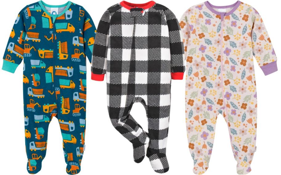 3 babies footed pajamas