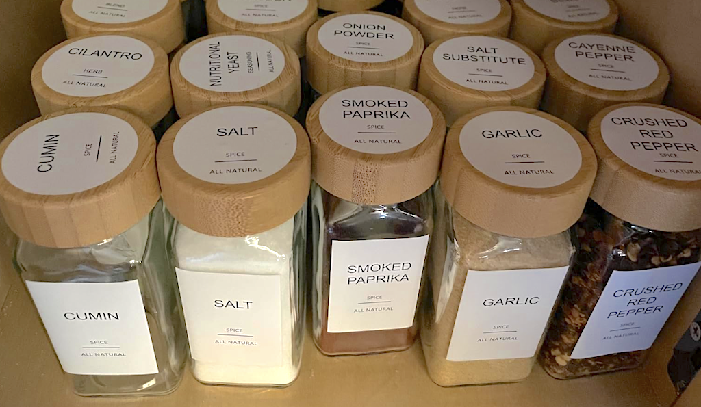 24 Pcs Glass Spice Jars set with Bamboo Lids & Labels - FixSpace