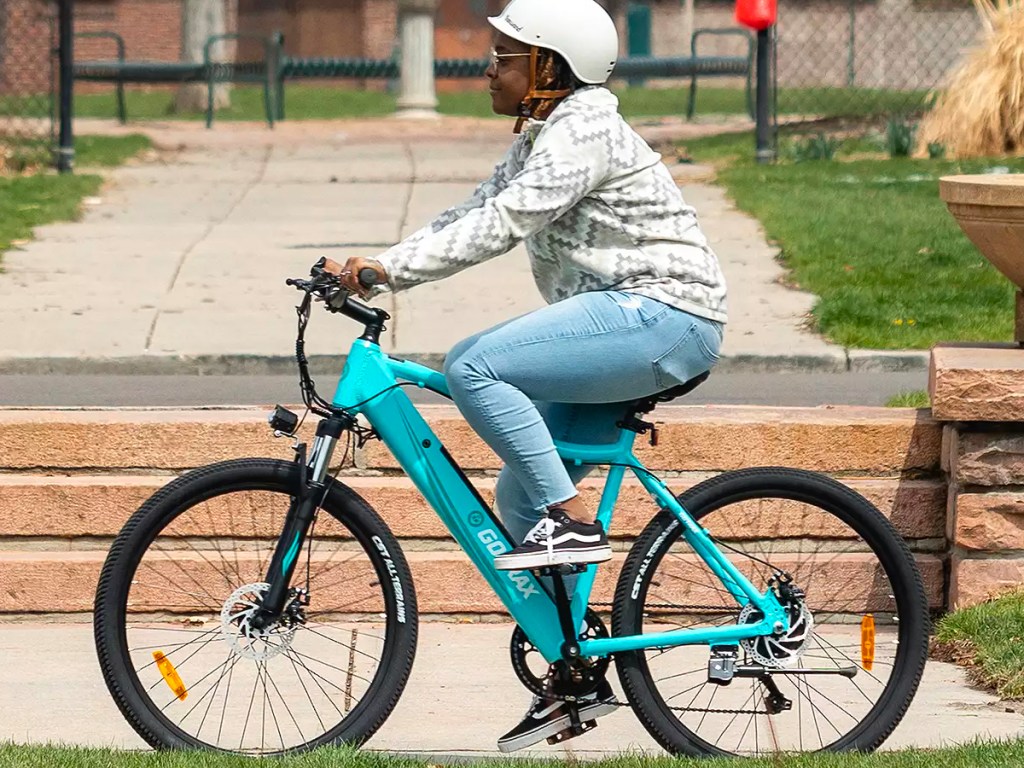 woman riding gotrax bike