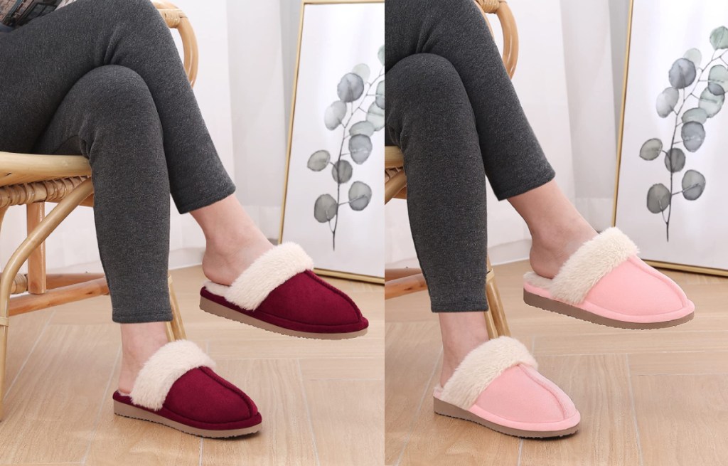 house slippers in reda and pink