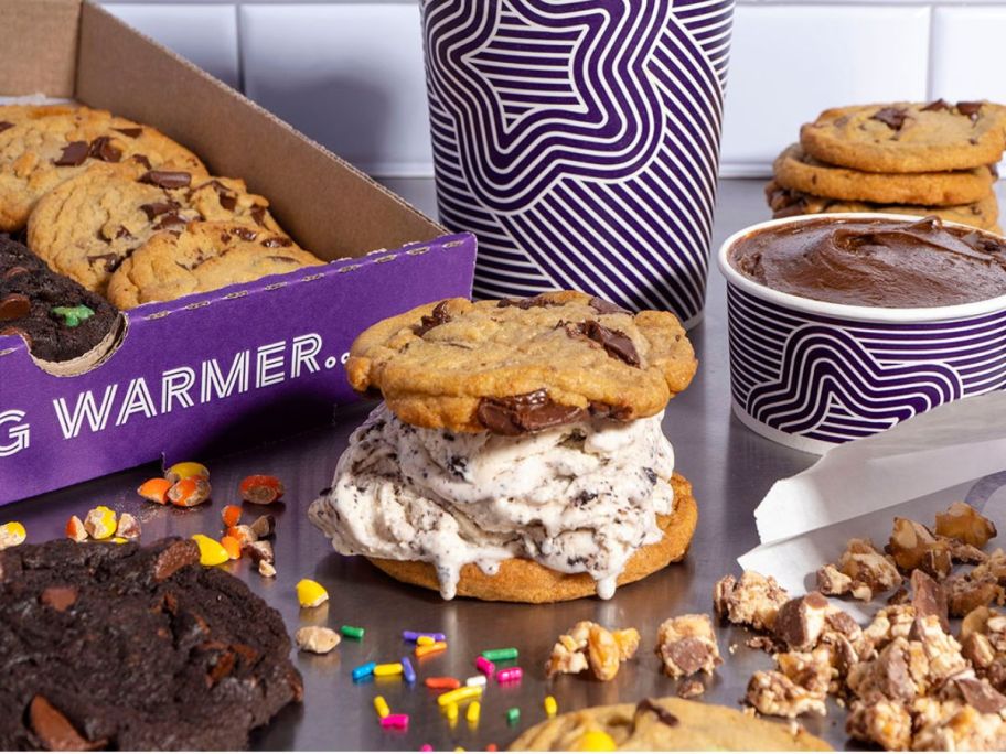 insomnia cookie cookies and ice cream on table